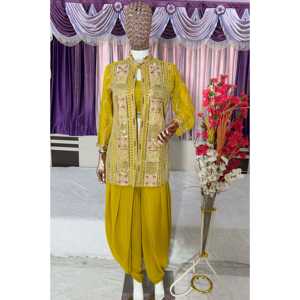 Ensemble haut et bas en mousseline jaune Kavya Fab Designer pour femmes, taille L, élégant Koti avec un tissu magnifique, idéal pour les fêtes - Product Image 5