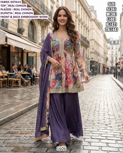 Ensemble palazzo traditionnel pour femmes Aabroo, longueur au sol, pour les fêtes - Product Image 1