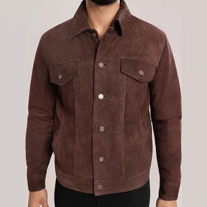 Veste en daim marron style trucker, manches longues, col rabattu, fermeture boutonnée, coupe classique, couleur unie, pour homme et femme, automne - Product Image 1