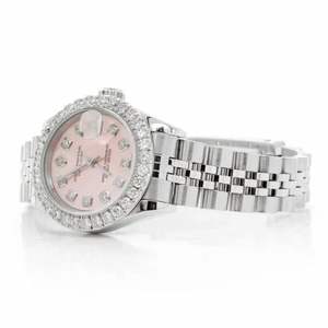 Montre de luxe en moissanite glacée avec cadran rose, en acier inoxydable, automatique, mécanique, style hip-hop, avec date - Product Image 5