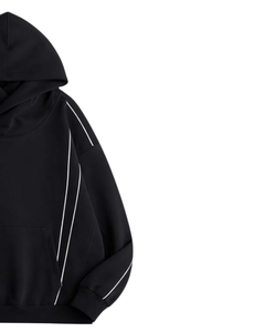 Sudadera con Capucha Negra para Hombre, con Franjas Laterales en Contraste, Felpa de Algodón, Bolsillo Canguro, Estilo Urbano, Logotipo Personalizado OEM - Product Image 2