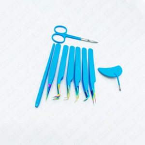 Juego de 9 Pinzas para Pestañas de Acero Inoxidable, Marca Personalizada, Puntas Azul Cielo, Herramientas de Extensión de Pestañas con Punta de Espejo - Product Image 5