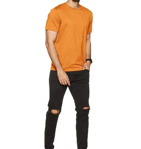 Men's <b>Orange</b> Solid Color O-Neck Short Sleeve Jersey <b>T</b>-<b>Shirt</b> Regular Fit Casual Style - Product Image 2