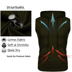Camiseta sin mangas con capucha de último diseño para hombre, servicio OEM, fabricante de alta calidad, precio bajo, camiseta sin mangas básica de algodón mezclado, sudadera con capucha para gimnasio para hombre - Product Image 3