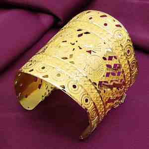 Wholesale 14K 18K 24K Dye Gold Plated Wide Cuff <b>Kada</b> Bracelet, Fashion Jewelry, Traditional <b>Kada</b> Design, Brass Cuff <b>Kada</b> Bangle. - Product Image 1