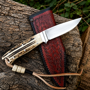 Couteau à lame fixe artisanal personnalisé avec manche en corne et étui en cuir véritable – Couteau de survie pour le camping en plein air - Product Image 5
