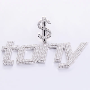 Silver Plated Micro Pave Crystal TONY <b>Letter</b> Pendant Unisex Hiphop <b>Charm</b> Fashion Jewelry - Product Image 2