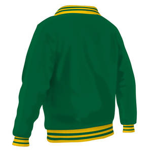 Veste bomber personnalisée en patchwork, corps en laine, manches en cuir de vachette, fermeture à boutons sur le devant, col côtelé, chaude et confortable. - Product Image 2