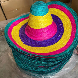 หมวกสานทรงโซมเบรโรหลากสีสไตล์เม็กซิกัน พร้อมขอบปอมปอม สำหรับแต่งกายแฟนซี ของตกแต่งวันหยุด - Product Image 1