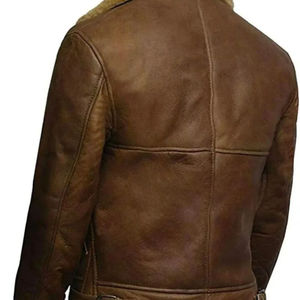 <b>Men's</b> Genuine <b>Leather</b> <b>Jacket</b> Turn-down Collar Formal Style Olive Green Four Pockets Regular Fit Winter Waterproof Windproof - Product Image 4