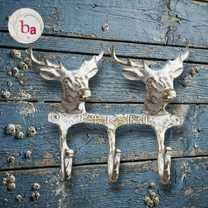 Ba Deer Head <b>Wall</b> Hook Set 3 Hooks Vintage Metal Animal Design Rustic Style Self-adhesive Waterproof for Clothing Storage - Product Image 1