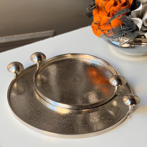 Bandeja Decorativa de Metal con Diseño de Hongo, Redonda, Niquelada, Colección de Lujo, Decoración de Mesa - Product Image 1