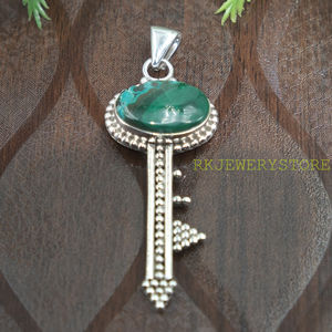 Colgante de Plata de Ley 925 con Crisocola y Malaquita, Collar Hecho a Mano con Piedras Preciosas Estilo Boho Vintage, Joyería Espiritual, Regalo Unisex - Product Image 3