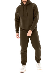 Ensemble de survêtement décontracté pour homme en polaire unie avec capuche, deux pièces, respirant, en coton écologique - Product Image 1