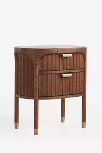 Modern Luxury Solid Teak Wood Bedside <b>Cabinet</b> with Double Drawer <b>Storage</b> - Product Image 2