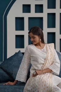 Twinfeet Women's Premium Rayon Traditional <b>Chikankari</b> Embroidery Straight Kurti with Pant & Dupatta for Party Occasions - Product Image 2