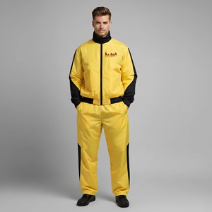 Conjunto Deportivo para Hombre en Amarillo y Negro con Cierre Completo, Cuello Alto, Estilo Deportivo, Secado Rápido, Poliéster, para Primavera - Product Image 1