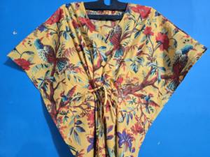 Vestido Kaftán Maxi de Algodón con Estampado de Aves Indias, Cuello en V y Manga Corta para Mujeres Embarazadas, Ropa de Playa y para Dormir de Verano - Product Image 3