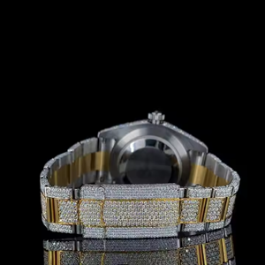 Montres de luxe personnalisées pour hommes, sport/mode, à quartz, avec bracelet en acier inoxydable Moissanite Buss, cadran glacé, boîtier carré - Product Image 2