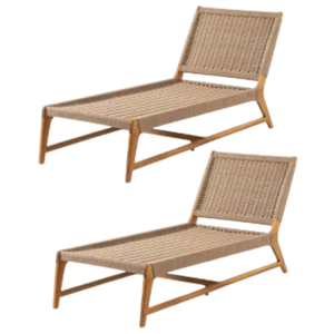 Chaises longues de jardin en rotin avec structure en bois, style minimaliste, résistantes aux UV - Product Image 5