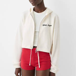 Trendy High Quality Solid Color Custom <b>Zip</b> <b>up</b> Drop Shoulder Hoodie Balloon Sleeves Oversized Crop <b>Top</b> <b>Women</b> Hoodie - Product Image 1