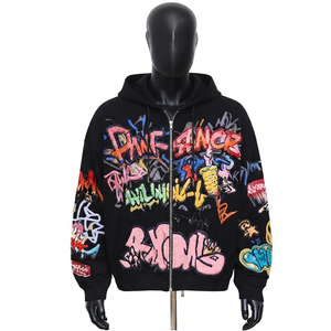 Custom Heavyweight Vintage Zip Hoodie Acid Wash Graffiti Embroidery Streetwear Hoodie OEM Supplier - Product Image 1