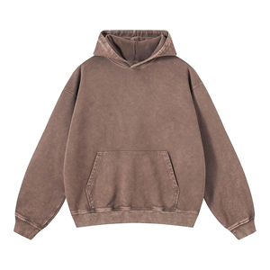 Brown Acid Wash <b>Oversized</b> <b>Hoodie</b> <b>Men</b> Unisex Pullover Sweatshirt Casual Solid Top With Kangaroo Pocket - Product Image 1