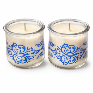 Elegant Glass Jar <b>Candle</b> Set – Blue Floral Design deal for <b>bulk</b> purchase, export, and private labeling suitable for occasions - Product Image 1