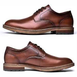 Zapatos Oxford de Cuero Genuino Negro para Hombre, con Punta Puntiaguda, Cordones, Aumento de Altura, Antideslizantes, Suela de Goma Acolchada, para Todas las Temporadas - Product Image 6