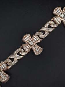 Iced Out Ankh <b>Cross</b> Cuban Link <b>Chain</b> Necklace Rose Gold Diamond Hip Hop Statement Jewelry - Product Image 2