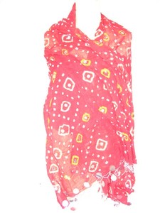 Chal de chifón rojo con efecto tie-dye para mujer, estampado geométrico, ligero, para uso diario en todas las estaciones - Product Image 1