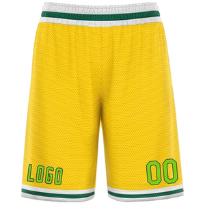 Pantalones Cortos de Baloncesto Amarillos para Hombre con Logotipo Verde y Personalización de Número, Sublimados, Transpirables, de Malla Deportiva - Product Image 1