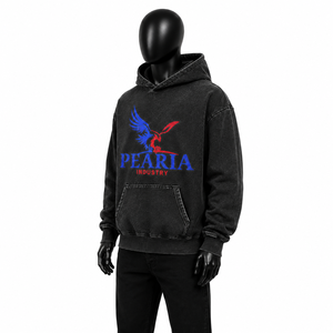 Sudadera con Capucha Vintage Lavada 100% Algodón para Hombre, con Bolsillo Frontal y Gráfico de Águila, Estilo Urbano - Product Image 2
