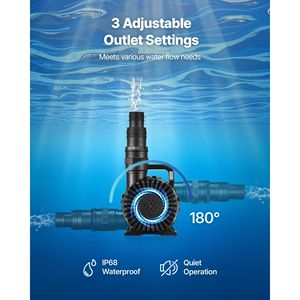 Pompa Sommergibile 280W 4500GPH, Altezza di Sollevamento 16.4 ft, Regolazione Direzione Flusso 180° per Acquari e Accessori - Product Image 4