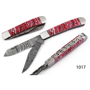 Nuevo Cuchillo Plegable de Doble Hoja de Acero Damasco Inoxidable, Cuchillo de Bolsillo Portátil de Alta Calidad para Acampar al Aire Libre, Cuchillo para Frutas, DIY OE - Product Image 1