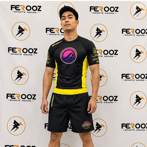 Camiseta Deportiva de Manga Corta para Hombre, Personalizada, Negra y Azul Rey, con Estampado por Sublimación, de Secado Rápido, para Entrenamiento Profesional y Sparring - Product Image 3