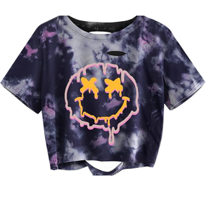 เสื้อยืดครอปคอวีผ้าเจอร์ซีย์ตาข่ายวินเทจไซส์ใหญ่สำหรับผู้หญิง ยี่ห้อ SILKZON INDUSTRY  แบบซับลิเมชั่น โพลีเอสเตอร์ 100% ขายส่งหลากสี - Product Image 4
