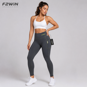 Ensemble de yoga F2WIN pour femmes, leggings taille moyenne, longueur intégrale, couleur unie, écologique, séchage rapide, sans couture, vêtements de sport, ensemble de 2 pièces pour l'entraînement - Product Image 4