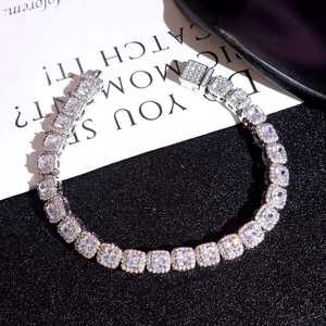 Luxury 925 Sterling <b>Silver</b> Brilliant Cut Moissanite Hip Hop Tennis Iced Rhodium Plated <b>Bracelet</b> Lab Diamond Halo Women Men Fine - Product Image 1