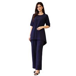 Conjunto coordinado premium para mujer en azul marino, elegante para oficina, top y pantalón, atuendo casual inteligente para el trabajo, venta al por mayor. - Product Image 5