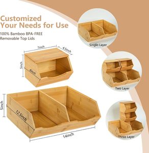 High Quality Elegant Eco-Friendly Set of 3 Pieces Bamboo Pantry Storage <b>Bins</b> Lid Organizer Rack Multipurpose Kitchen Counter - Product Image 5