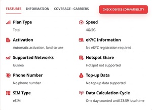 Carte SIM électronique de voyage en Guinée 2 Go 15 jours et 3 Go 30 jours – Internet 4G/5G haute vitesse avec activation rapide par QR - Product Image 2