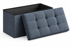 Banc de rangement moderne en tissu gris capitonné avec couvercle - Product Image 1