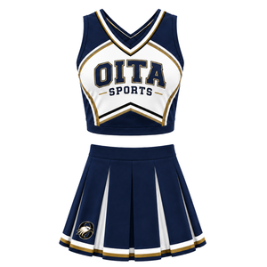 Navy Blue White <b>Gold</b> Cheerleading Uniform Crop Top Pleated <b>Skirt</b> Set Sleeveless V Neck Athletic Team Performance Cheer Outfit - Product Image 1