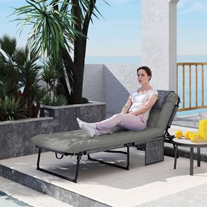 Sdraio Pieghevole Grigia con Schienale Reclinabile a 4 Livelli, Cuscino in Tessuto a Rete Traspirante e Poggiatesta per Esterni e Piscina, Realizzata in PE e Ferro - Product Image 2