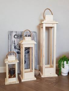 <b>Set</b> Of 3 White Customized Handmade Wooden Candle <b>Lantern</b> With Rope Candle Holder For Event & Home Decor - Product Image 1
