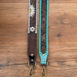 Sangle de guitare en cuir usiné Western Turquoise Sangle de sac à bandoulière de remplacement en cuir véritable avec finition en laiton antique - Product Image 6