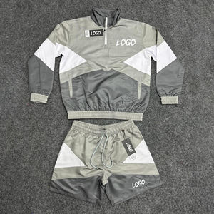 Chándal Deportivo Unisex Azul y Blanco con Bloques de Color, Cierre de Cremallera de Cuarto, con Logotipo Estampado por Transferencia Térmica, para Primavera - Product Image 3