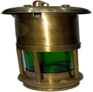 Vintage <b>brass</b> miner style safety <b>lantern</b> with green glass cylinder shade, available at wholesale prices. - Product Image 1