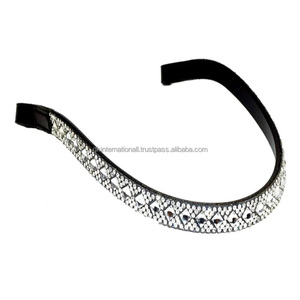 Banda de cejas de caballo ecuestre hermosos cristales en forma de diamante onda decorativa curvada banda de cejas de caballo de cuero inglés negro - Product Image 4